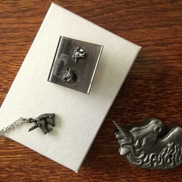 Jewelry - Pewter Unicorn Earrings Necklace & Storage box